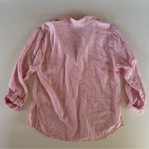 Susan Graver Pink Linen Rayon Blend Long Sleeve Button-down Roll Tab Sleeves M - Picture 6 of 11